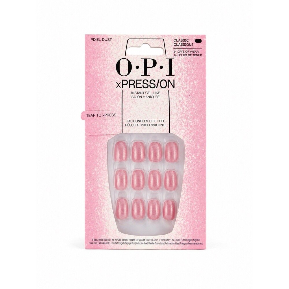 New OPI xPress Pixel Dust Press On Nails Pink Shimmer Classic 14 Day Wear Party